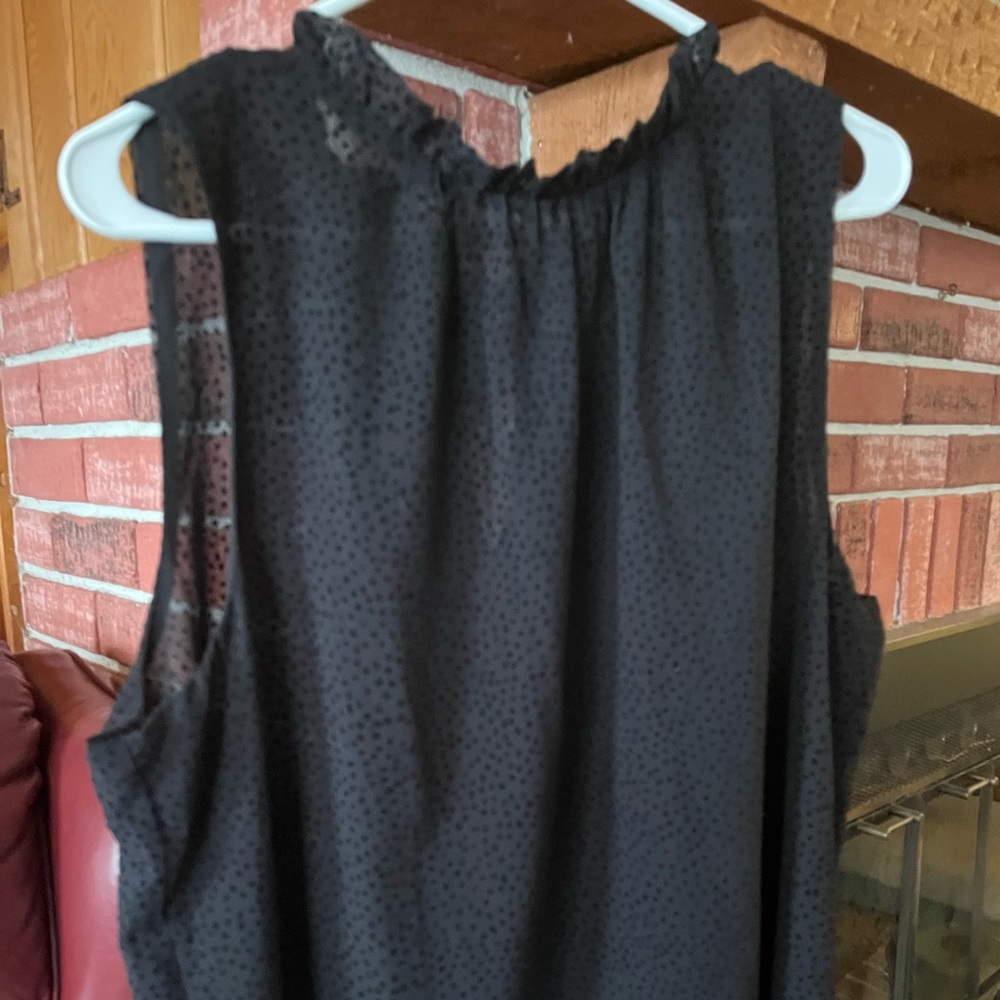 COPY - Loft tank top black with polka dot texture high neck tie back XL